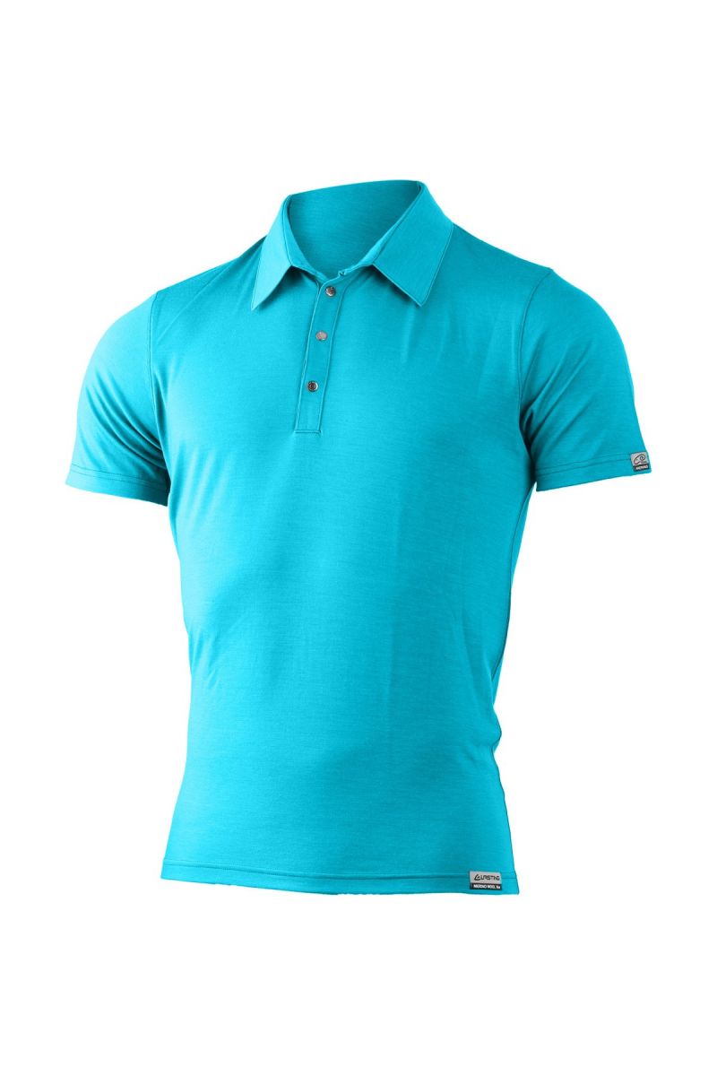 Lasting pánska merino polo košeľa ELIOT 5555 tyrkysová Veľkosť: M