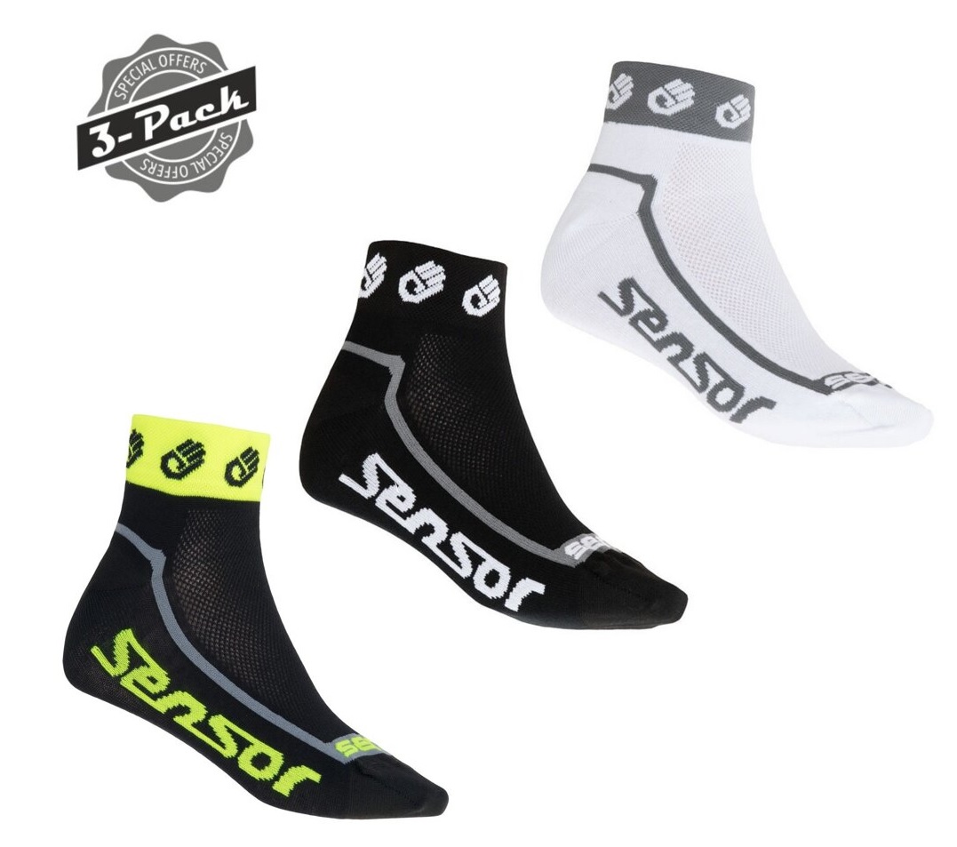 SENSOR PONOŽKY 3-PACK RACE LITE SMALL HANDS čierna/biela/ref.žltá Veľkosť: 3/5