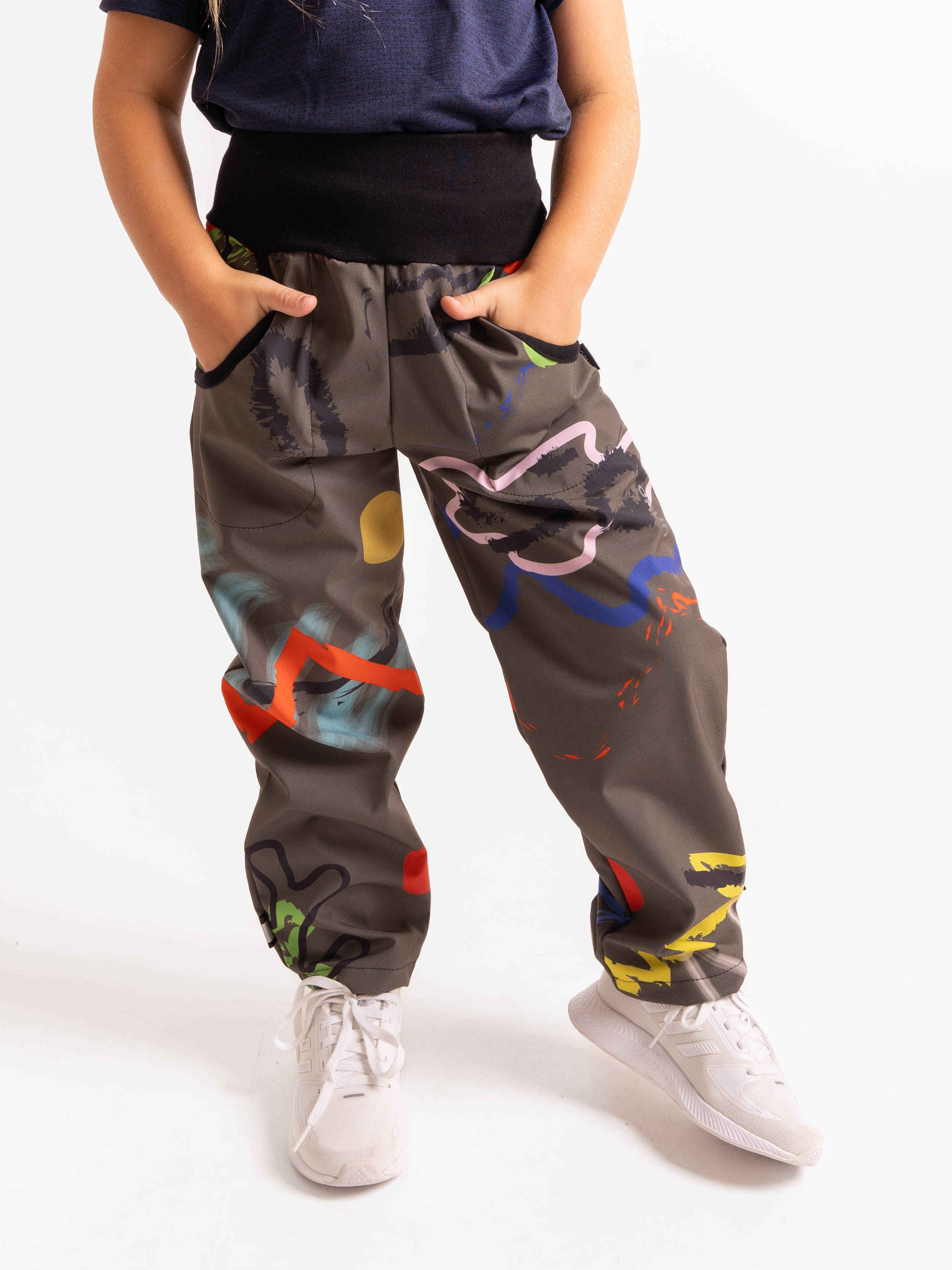 Unuo Unuo, Detské softshellové nohavice s fleecom Basic, Khaki, Fantázia Veľkosť: 128/134