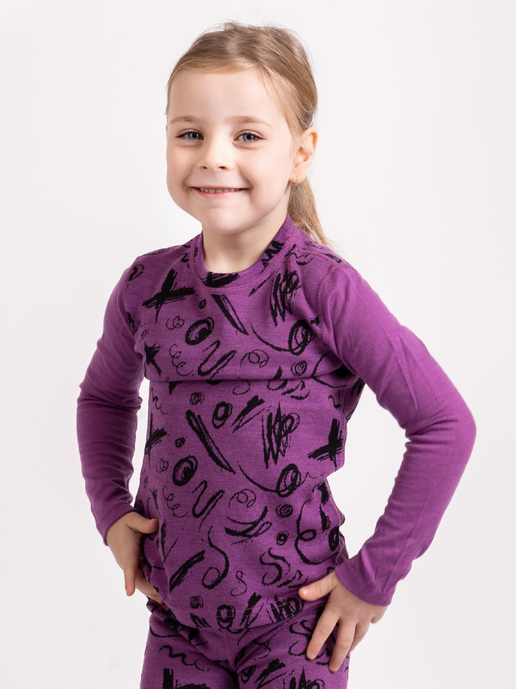 Unuo Unuo, Detské merino tričko s dlhým rukávom Nature, Ostružinová, Kresba Veľkosť: 110/116 8596227126453