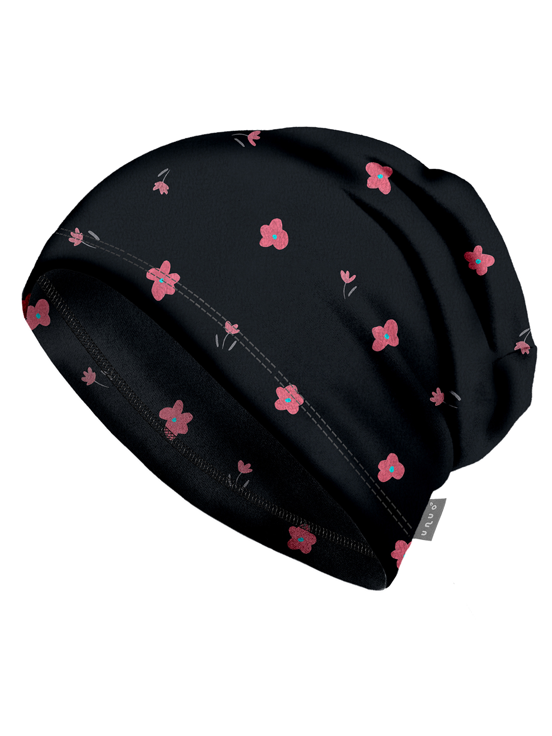 Unuo Unuo, Detská čiapka fleecová Homeless, Čierna, Kvety Veľkosť: M (49-52 cm) 8596227140244