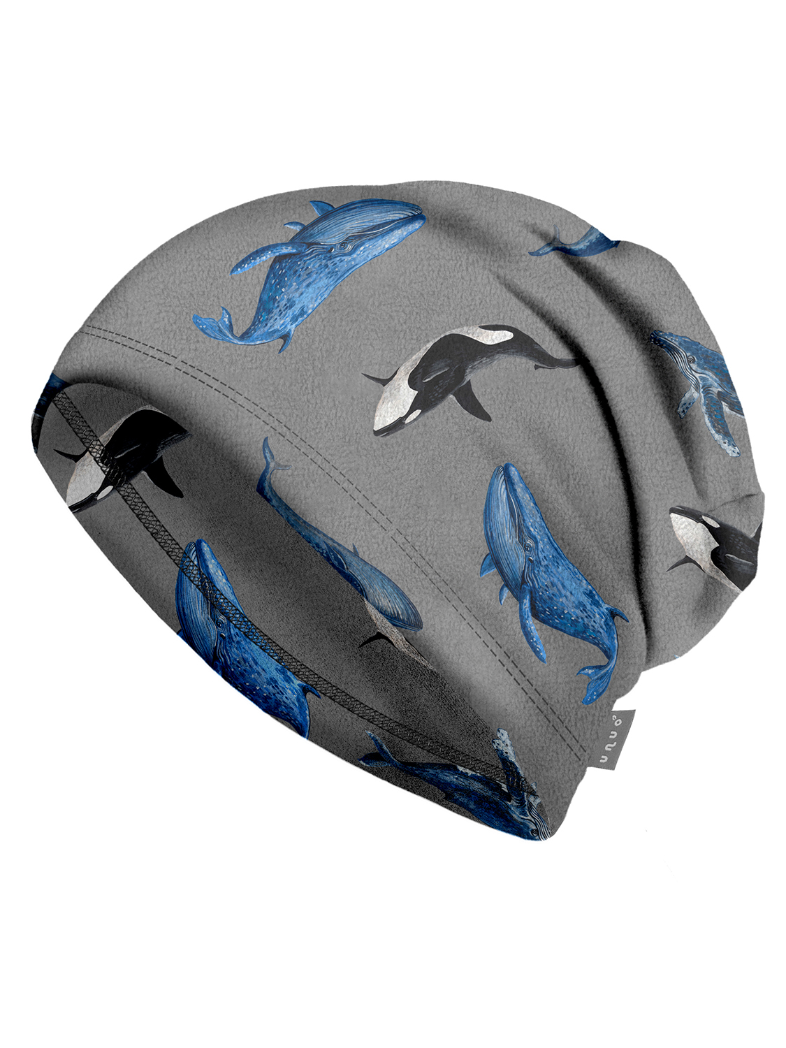 Unuo Unuo, Detská čiapka fleecová Homeless, Šedá, Veľryby Veľkosť: L (53-56 cm) 8596227140190