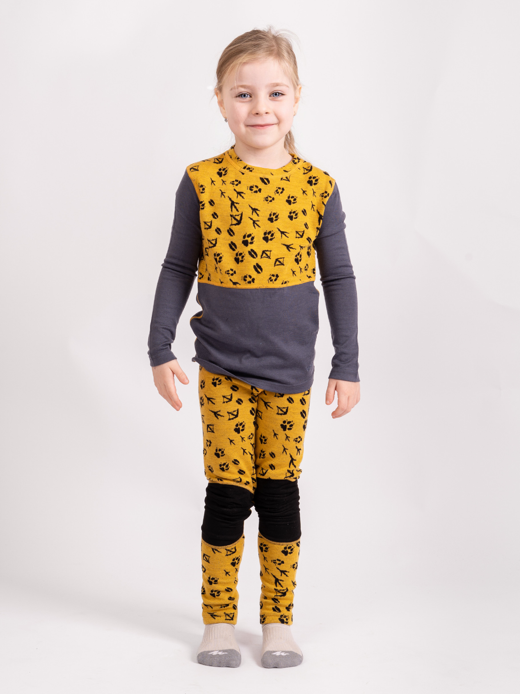 Unuo Unuo, Detské merino legíny Nature, Horčicová, Lesné stopy Veľkosť: 134/140 8596227126323