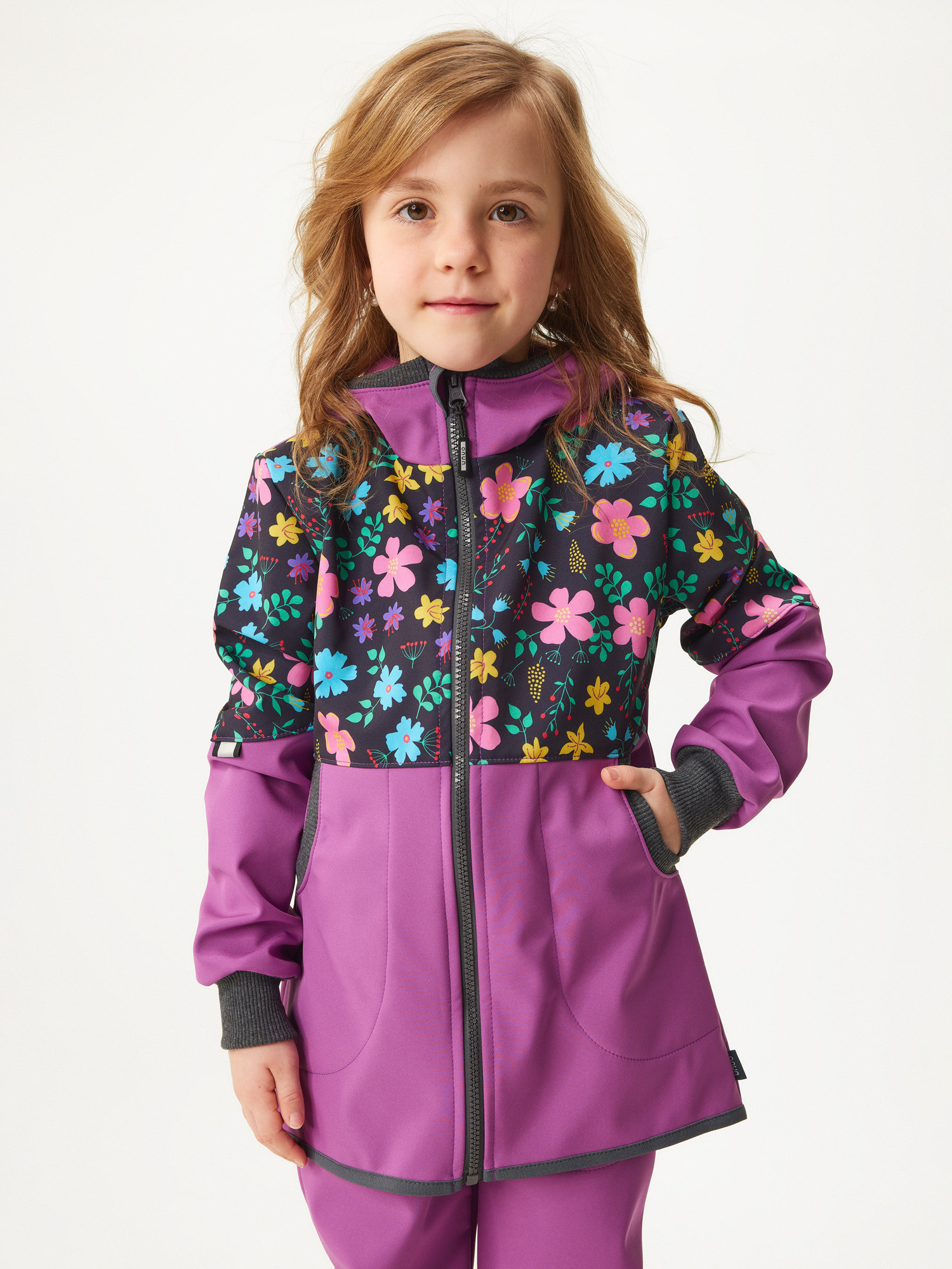 Unuo Dievčenské softshellový kabát s fleecom Street, Ostružinová, Kytičky Veľkosť: 128/134 8596227153992