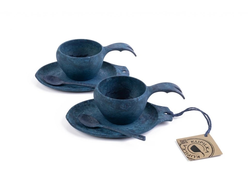 Kupilka Slow Down set - 2x KUKSA - 210 ml + 2x tanier + 2x čajová lyžička - Blueberry (BLUE)