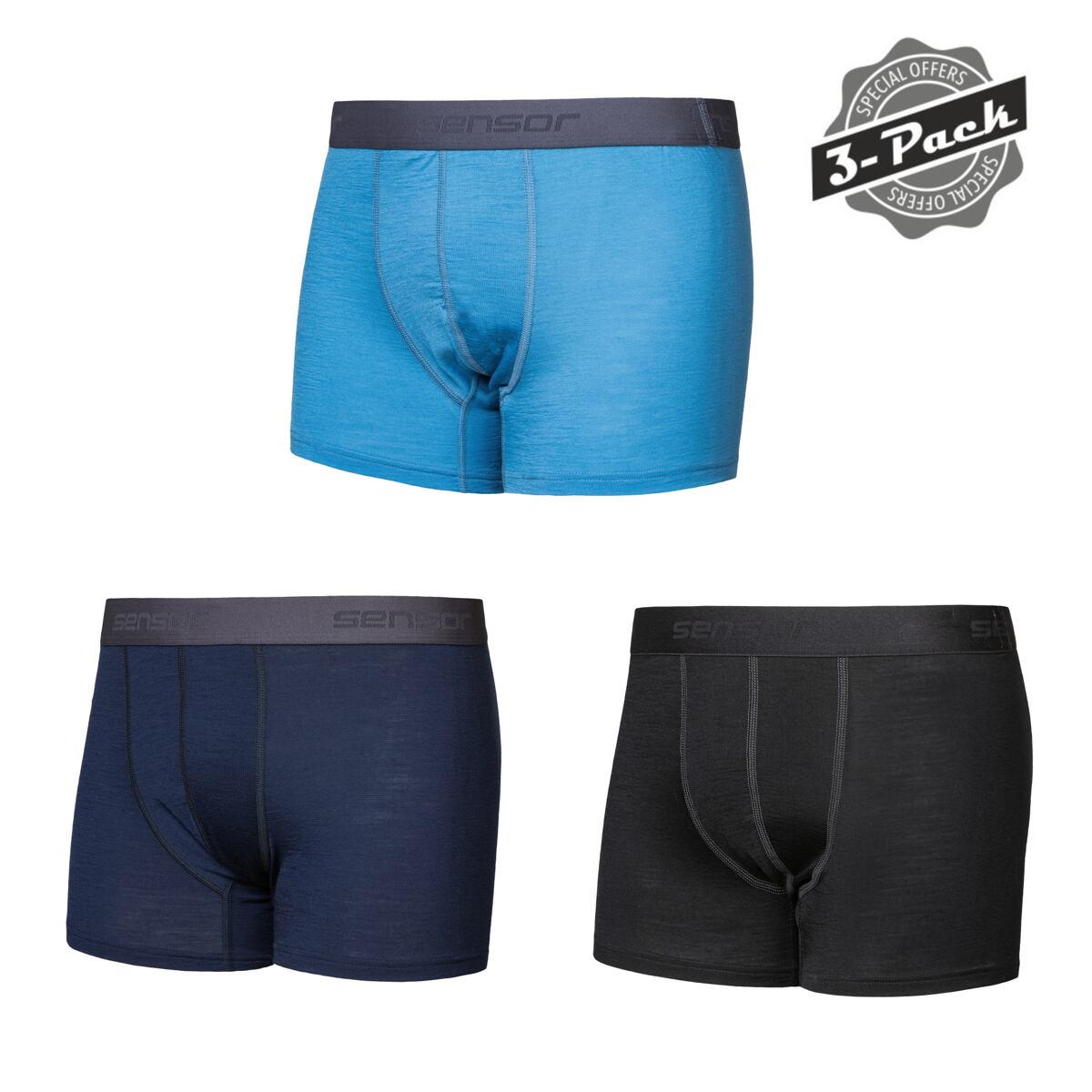 SENSOR MERINO ACTIVE 3-PACK pánske trenírky čierna/modrá/deep blue Veľkosť: XL 8592837108162