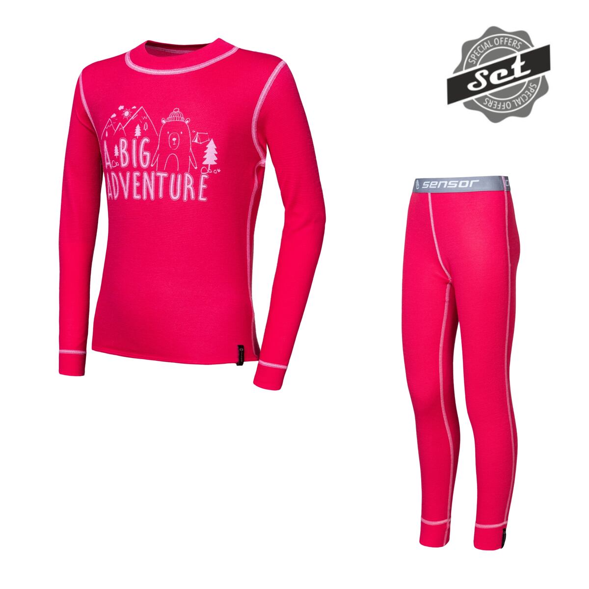 SENSOR DOUBLE FACE SET ADVENTURE detský tričko dl.rukáv + spodky magenta Veľkosť: 90