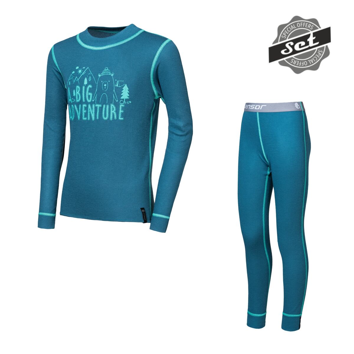 SENSOR DOUBLE FACE SET ADVENTURE detský tričko dl.rukáv + spodky zafír Veľkosť: 90