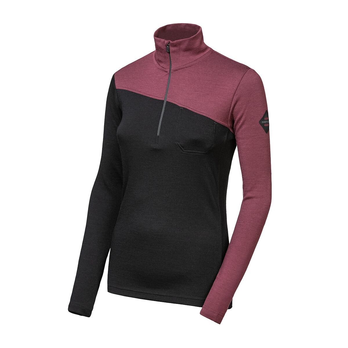 SENSOR MERINO EXTREME UP dámska mikina dl.rukáv zips čierna/port red Veľkosť: S 8592837110295