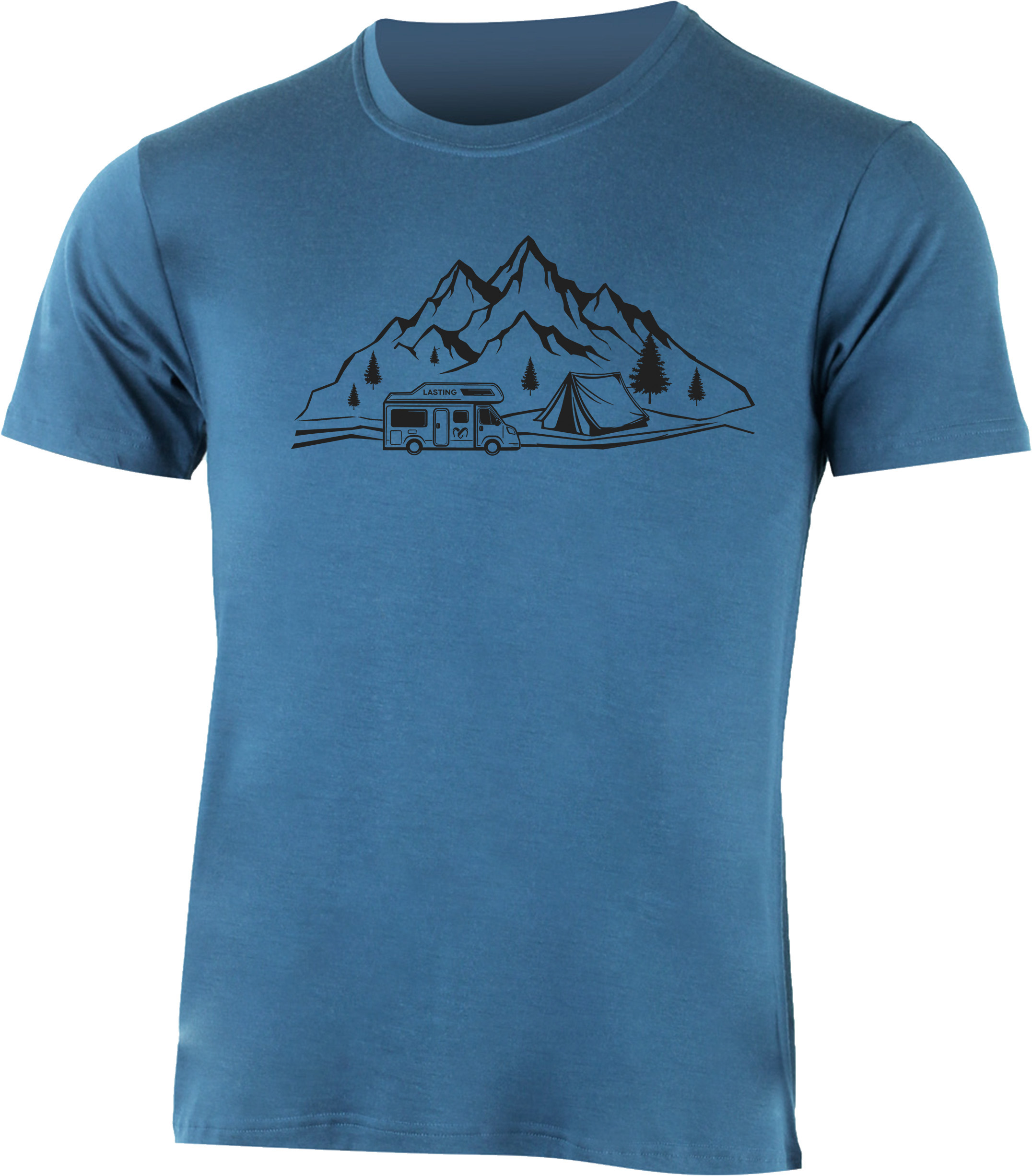 Lasting pánske merino tričko s tlačou ALBI 5454 modré Veľkosť: XL 8596445233452