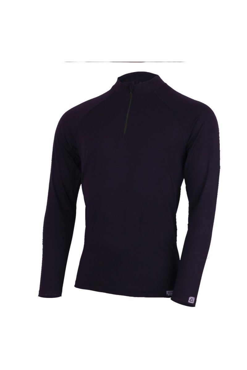 Lasting Azar 9090 čierne vlnené merino tričko so zipsom pri krku Veľkosť: XL