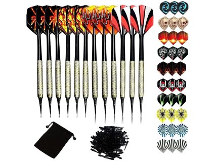 Sada plastových šipek, 12 ks + 100 hrotů + 42 plastových peříček