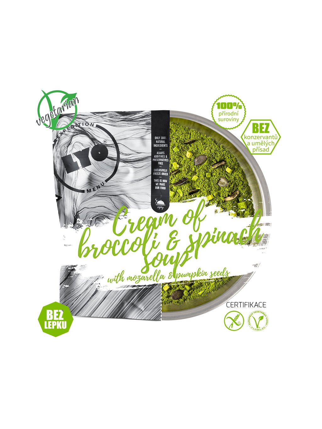 LYOfood Krémová brokolicová polévka se špenátem, mozzarellou a dýňovými semínky - 60 g