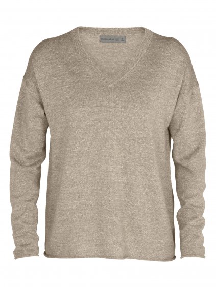 ICEBREAKER Wmns Flaxen LS V Sweater, British Tan Heather (vzorek) (velikost S)