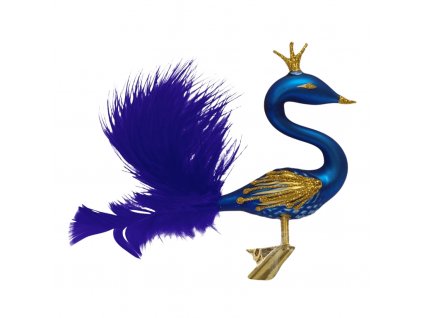 Skleněná labuť modrá se zlatou korunkou