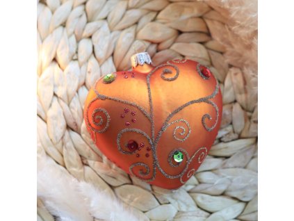 Vánoční srdce oranžové kamínky