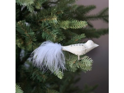 Skleněný ptáček krémový bílé šatony