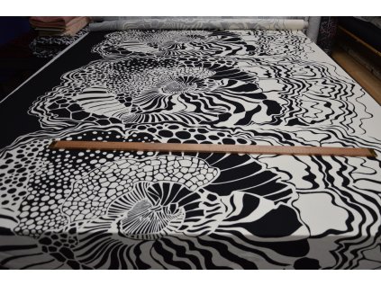 Viskózový úplet elastický - černobílá maxikvětina