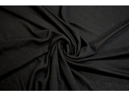 Bavlněný úplet černý žebrovaný jemný