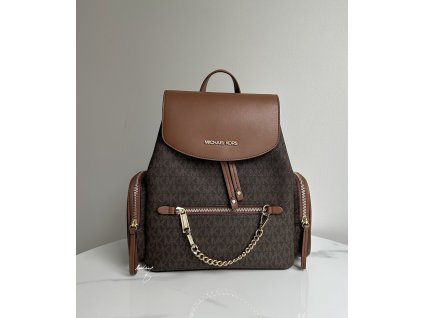 dámský batoh Michael Kors Jet set item medium hnědý monogram chain backpack brown