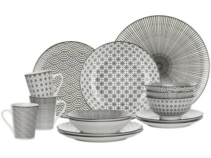 Bílo černá kombinovaná souprava 29 dílná porcelán Terry