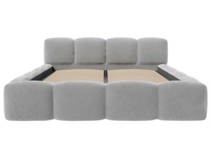 Světle šedá čalouněná rámová postel Allen 200 x 200 s úložným prostorem