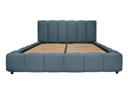 Tmavě modrá čalouněná rámová postel Palmer 180 x 200 s úložným prostorem
