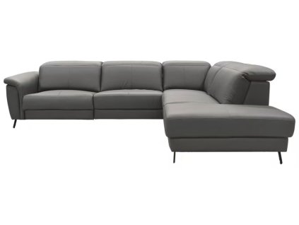 Tmavě šedá kožená sedací souprava Kristie s el. relaxační funkcí