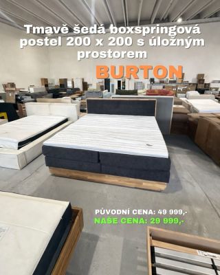 Tmavě šedá boxspringová postel Burton 200 x 200 s úložným prostorem🤗 Materiál: 100% polyester, masiv dub🤩 Rozměry: 204 x...