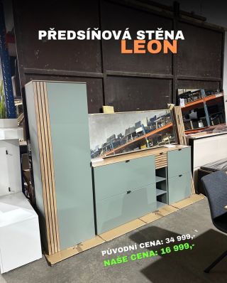 Šalvějově zelená předsíňová stěna Leon🥰 Materiál: MDF, kov, sklo✅ Rozměry: 305 x 179 x 37✅ Botník: 55 x 84 x 37 Nástěnný...
