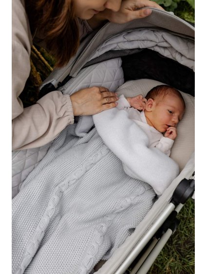 cieply kocyk bawelniany z polarem jasny szary