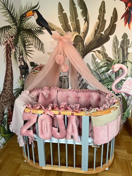 Kulatá rostoucí postýlka Oval Bed 9v1 šedá+přírodní