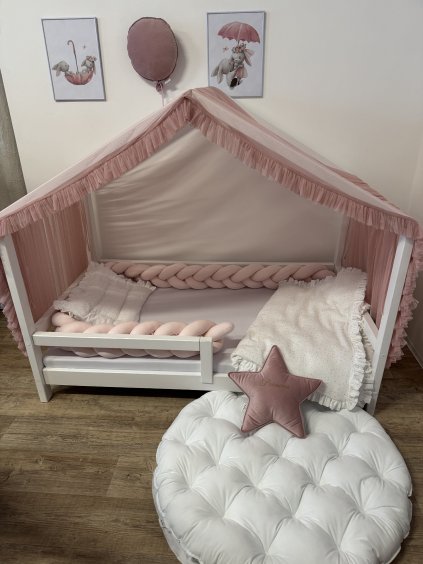 Soft tylová nebesa S VOLÁNKY na obrácenou domečkovou postel - na přání  s volánky, nebesa na domečkovou postel, na míru