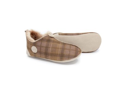 Pánské bačkory z ovčí kůže OXFORD Tartan_béžové barvy_1
