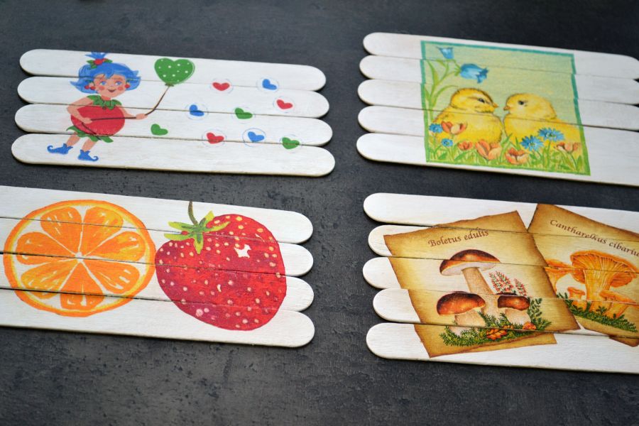 Montessori puzzle z lekárskych paličiek