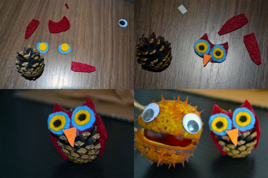 Sovička z filcu a šišky