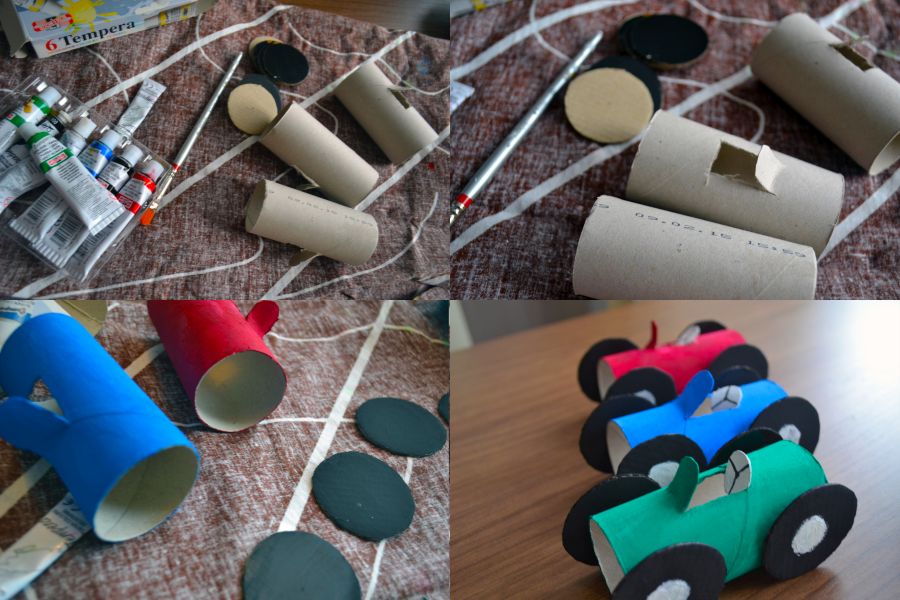 Autíčka z roliek toaletného papiera