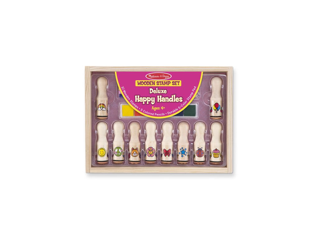 Melissa & Doug Wooden Stamp Set, Happy Handles