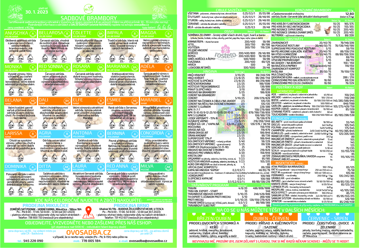 JARO 2024 - leták s nabídkou sadbových brambor a dalšího sortimentu