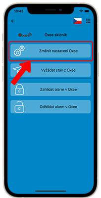 Výběr akce nastavení v mobilní aplikaci Oxee