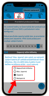 Ukázka nastavení úsporného režimu rádiového příjmače klíčenek v Oxee