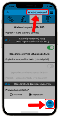 Ukázka umístění tlačítka pro odeslání nastavení do Oxee