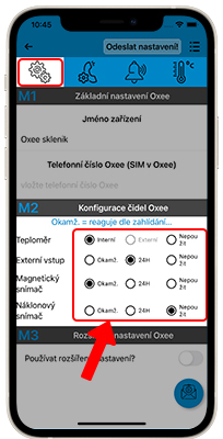 Příklad nastavení senzorů Oxee