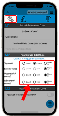 Příklad nastavení snímačů/senzorů Oxee č. 2