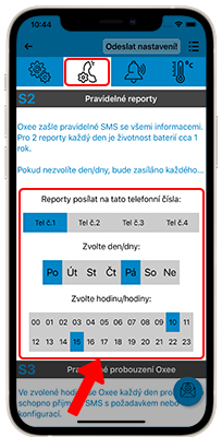 Ukázka nastavení zasílání pravidelných SMS reportů z Oxee
