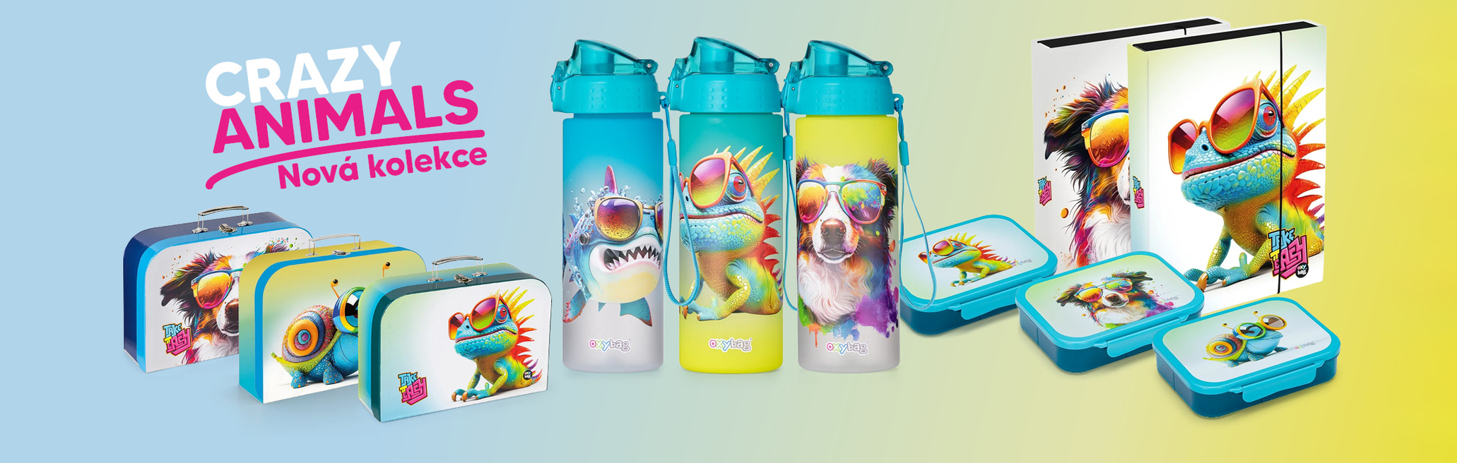 Nová kolekce Crazy Animals obsahuje zábavné motivy na lahvích, svačinových boxech, kufřících a dalších produktech
