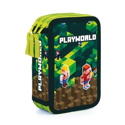 Penál 3 p. prázdný Playworld zelenohnědý