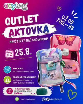 Outletové aktovky už od 700 Kč! Ještě nemáte aktovku na nový školní rok? 25. 8. se zastavte v našem showroomu OXYBAG v...