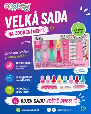 Holčičí odpoledne může začít. Barvy, samolepky, zdobení a spousta prostoru pro vlastní nápady. Velká sada na zdobení nehtů...