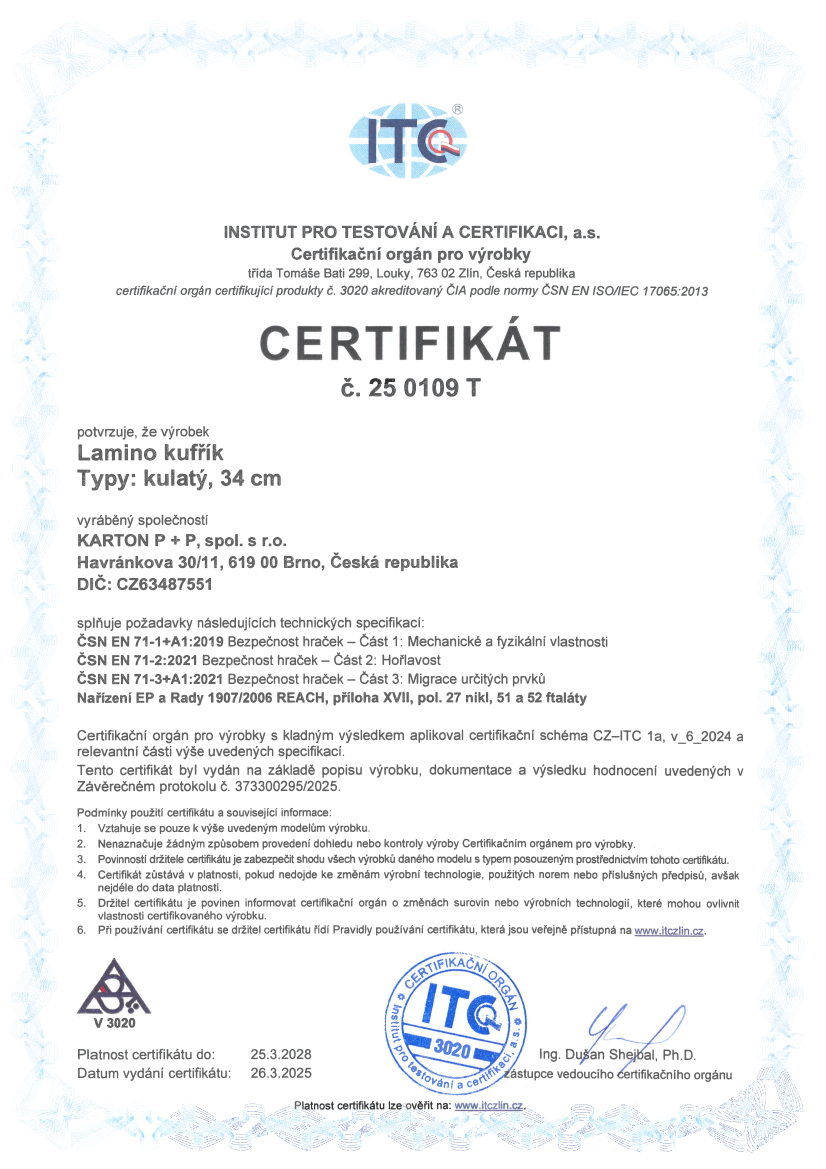 Certifikát zdravotnej nezávadnosti – kufríky Oxybag